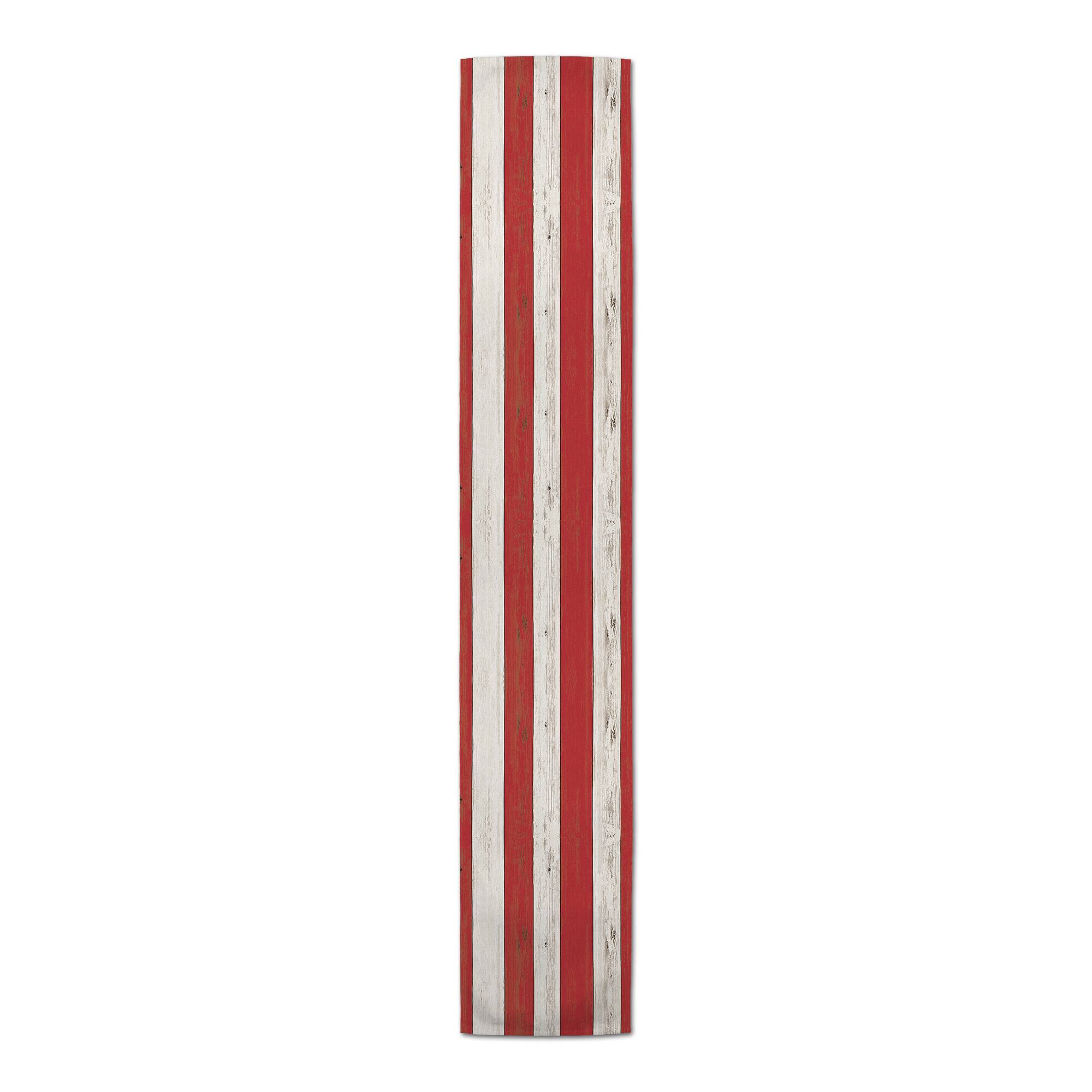 72" Red & White Distressed Stripes Table Runner